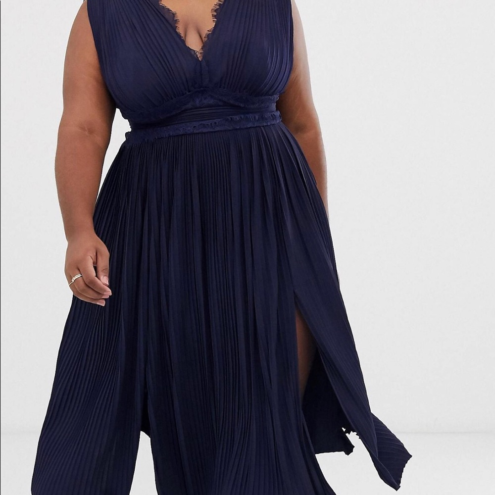 ASOS design curve premium lace insert pleated midi